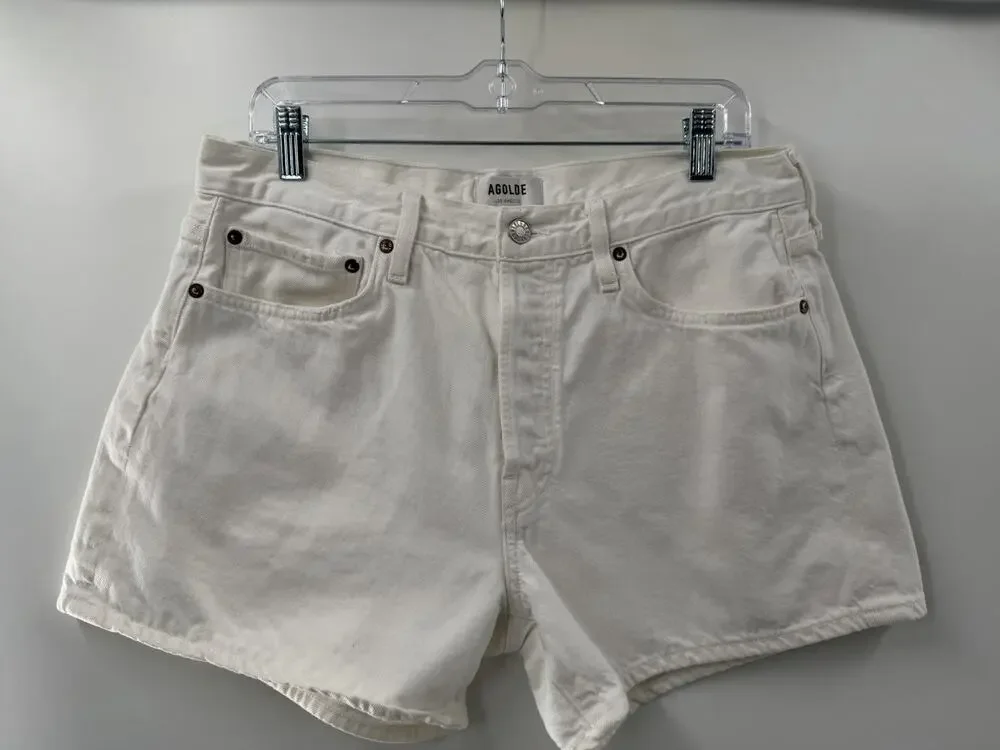 AGOLDE Women’s Parker Long Cotton Denim Shorts Anthropologie Size 31 White